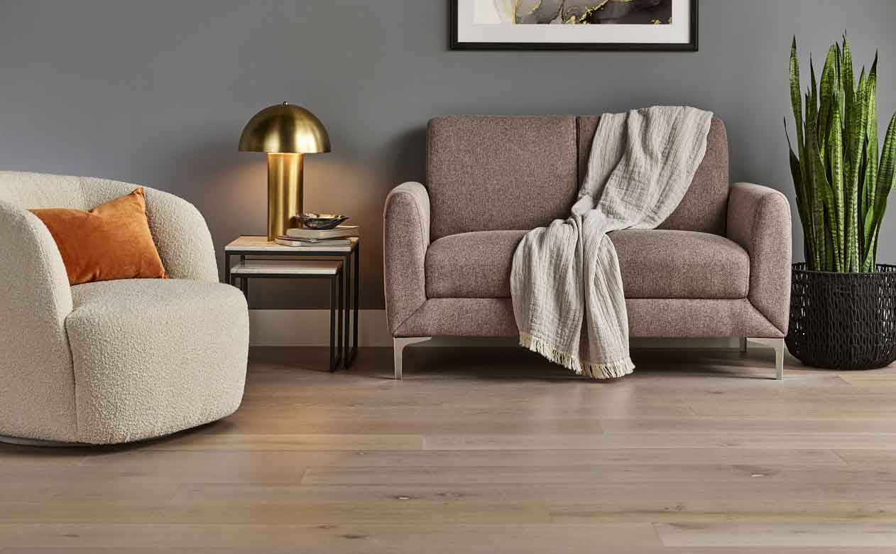 white oak Hardwood Flooring in Living Room with Chair and loveseat