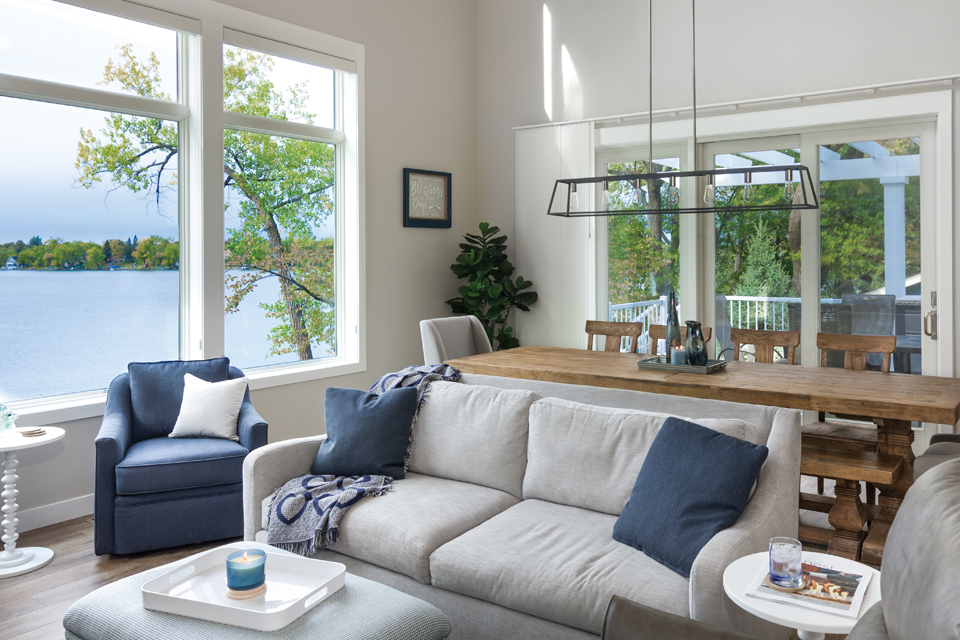 Lake front living room designed by Floor to Ceiling Carpet One Floor and Home